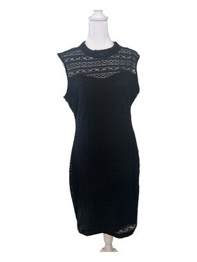 Guess Black Lace Midi Dress with Sheer Yoke